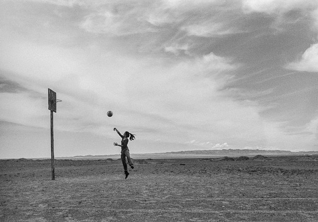 mongolia, black and white, street photography, basketball, desert