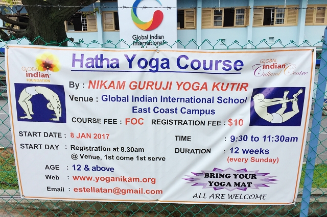 hatha yoga, free, singapore, global indian international school, cheviot road, 
